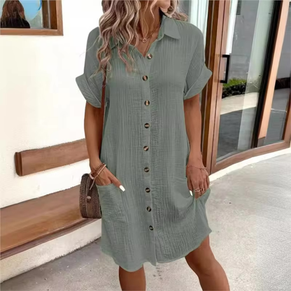Monaco Women's Button Down Polo Style Shirt Dress With Pockets