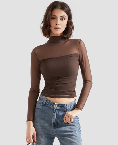 Éclat™ Sheer Mesh Turtleneck Top