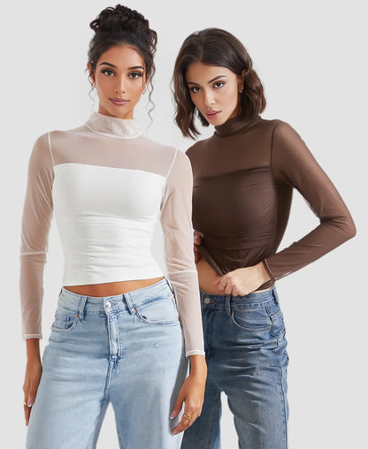 Éclat™ Sheer Mesh Turtleneck Top