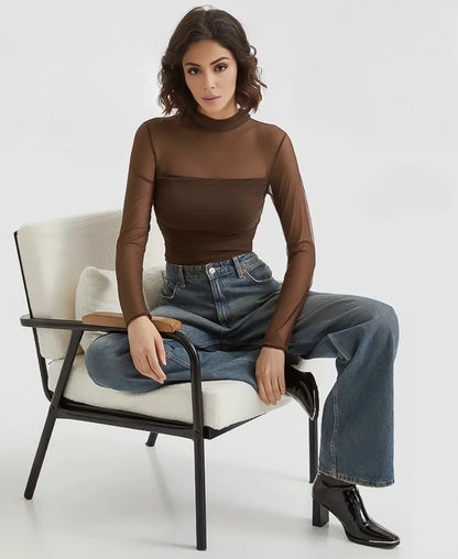 Éclat™ Sheer Mesh Turtleneck Top