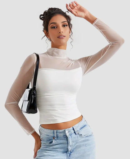Éclat™ Sheer Mesh Turtleneck Top