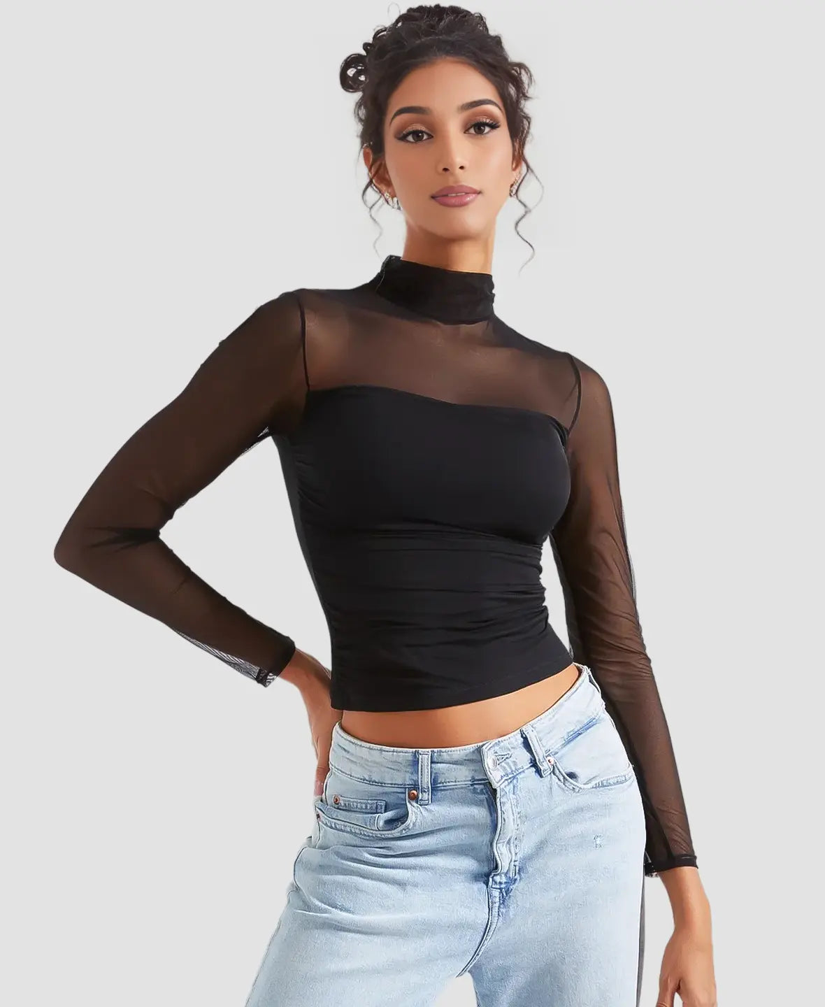 Éclat™ Sheer Mesh Turtleneck Top
