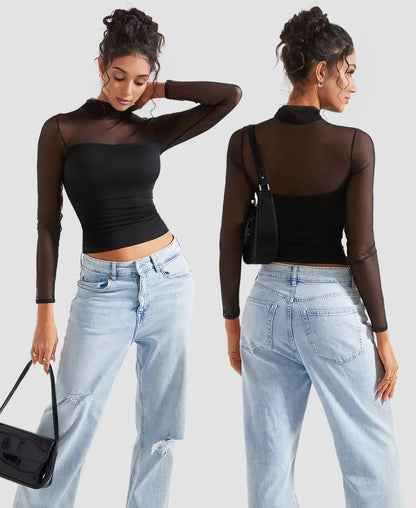 Éclat™ Sheer Mesh Turtleneck Top