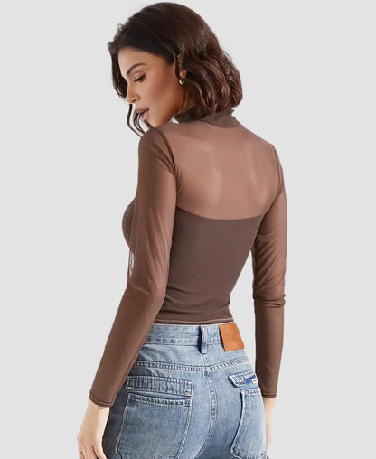 Éclat™ Sheer Mesh Turtleneck Top