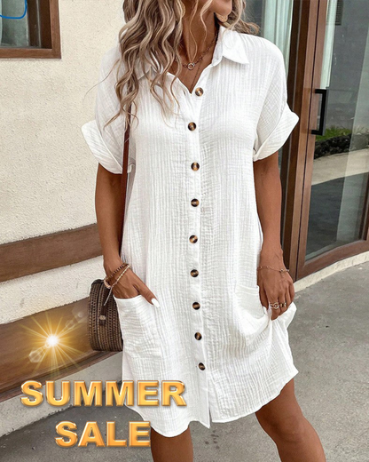 Monaco Women's Button Down Polo Style Shirt Dress With Pockets