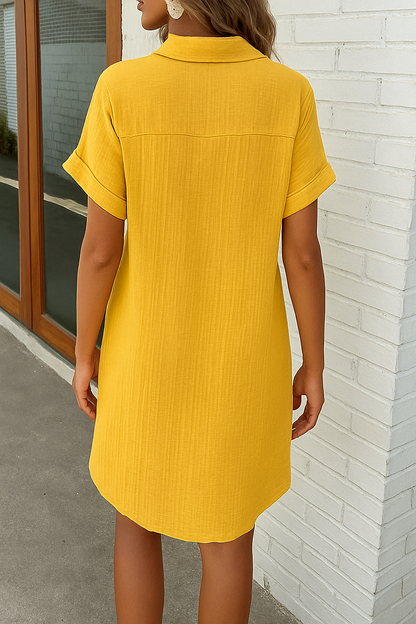 Monaco Women's Button Down Polo Style Shirt Dress With Pockets